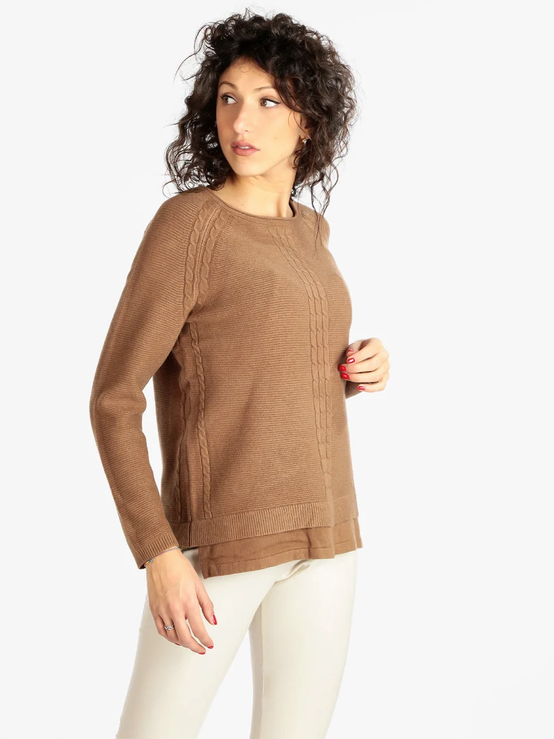 Maglione donna con trama lavorata - marrone
