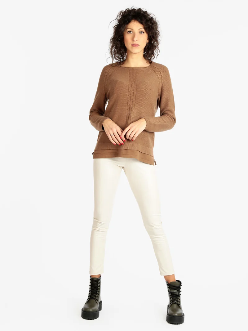 Maglione donna con trama lavorata - marrone