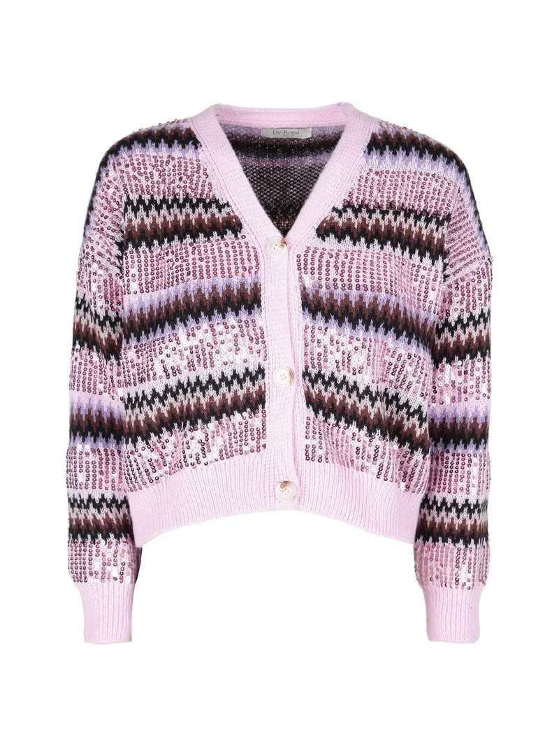 Cardigan donna crop con paillettes - rosa