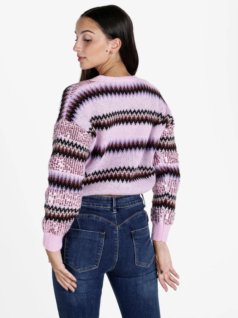 Cardigan donna crop con paillettes - rosa