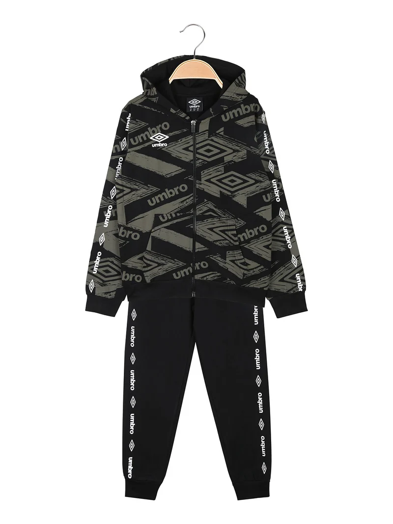 Completo tuta 2 pezzi da ragazzo con cappuccio e zip - nero