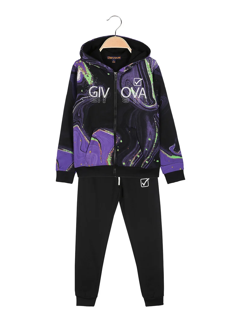 Completo tuta 2 pezzi da bambino con cappuccio e zip - viola