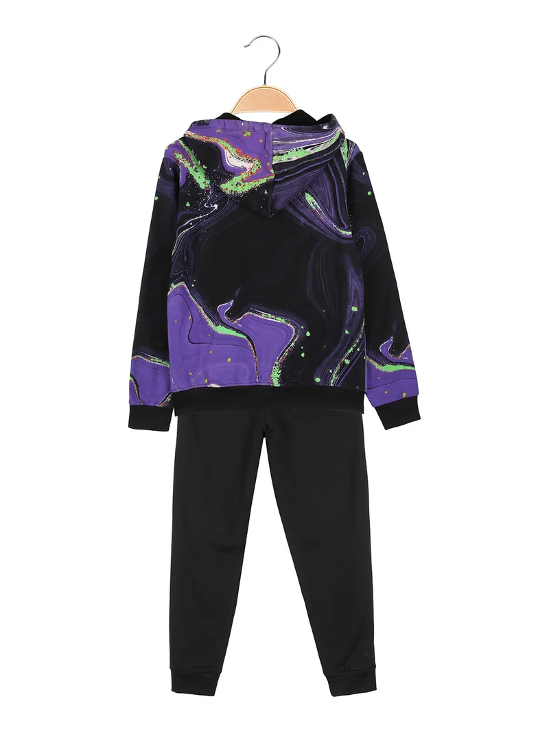 Completo tuta 2 pezzi da bambino con cappuccio e zip - viola