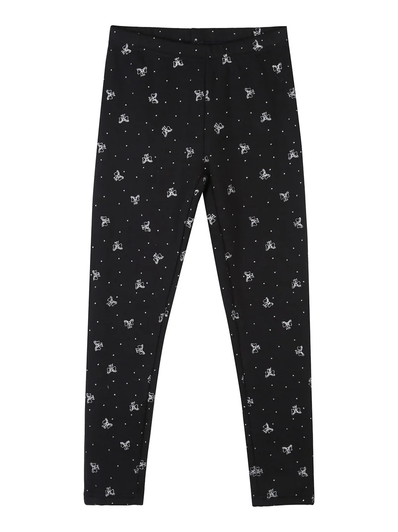 Leggings da bambina fiocchi glitter con interno felpato - blu scuro