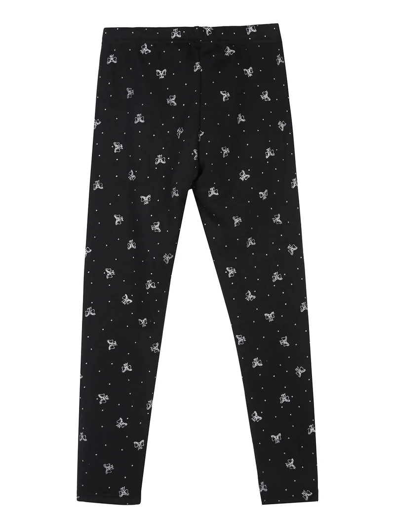Leggings da bambina fiocchi glitter con interno felpato - blu scuro