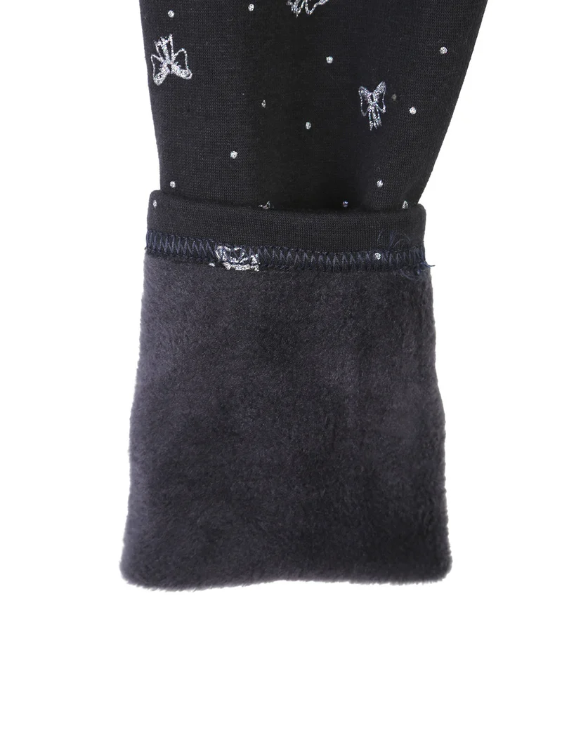 Leggings da bambina fiocchi glitter con interno felpato - blu scuro