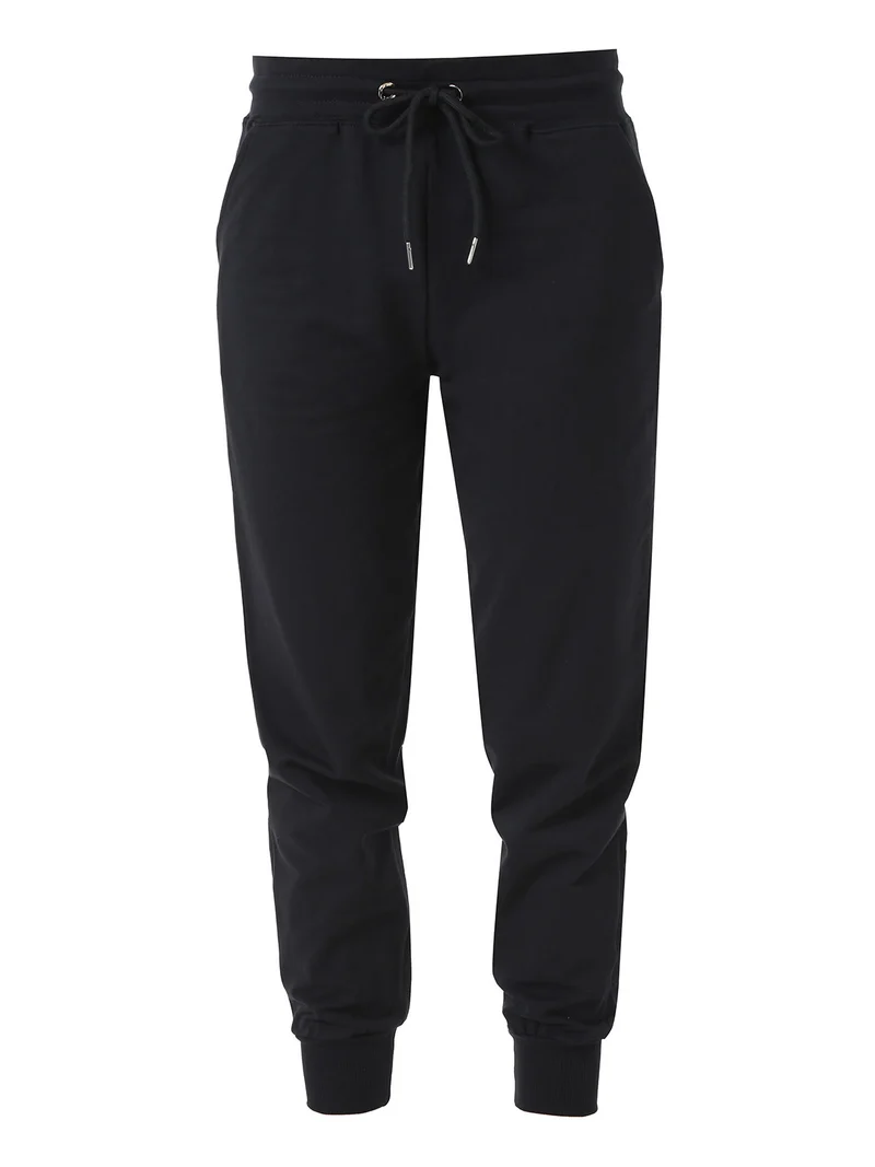 Pantaloni tuta da donna in cotone con coulisse e polsini - nero
