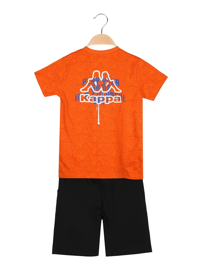 Completo corto da ragazzo in cotone con t-shirt logo e bermuda - arancione