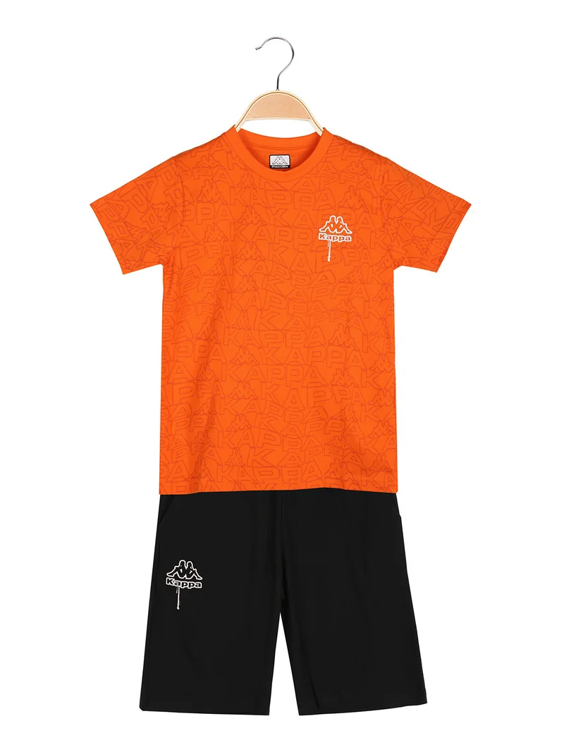 Completo corto da ragazzo in cotone con t-shirt logo e bermuda - arancione