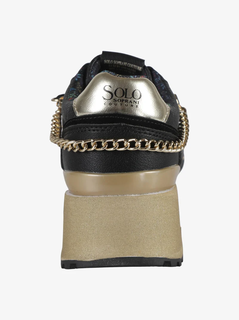DEBORA LEATHER Sneakers donna con flatform e catena - nero