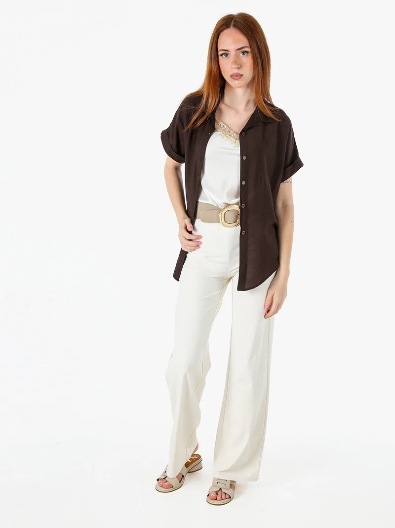 Pantaloni donna a vita alta - panna