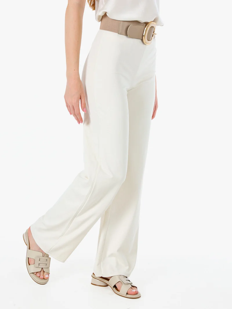 Pantaloni donna a vita alta - panna