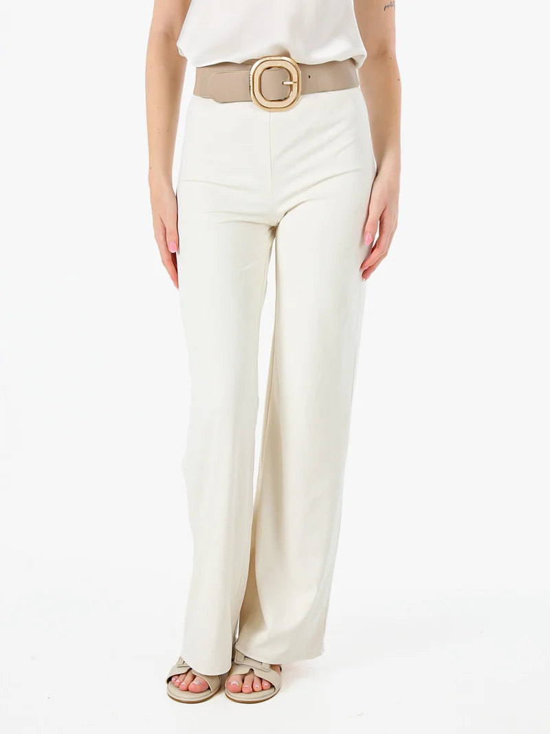 Pantaloni donna a vita alta - panna