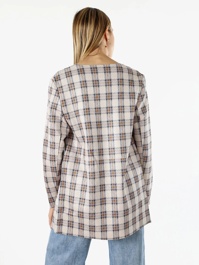 Blazer donna aperto in tessuto scamosciato con stampe a quadri - fango