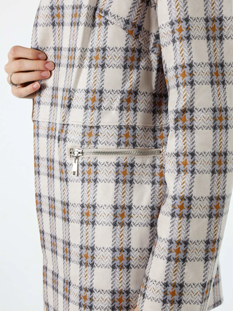 Blazer donna aperto in tessuto scamosciato con stampe a quadri - fango