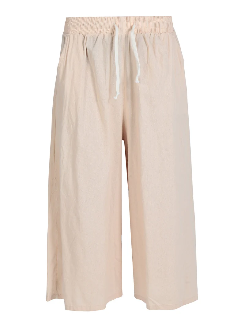 Pantaloni culotte da donna in cotone con coulisse - beige