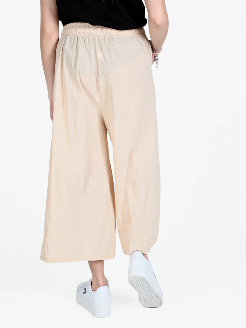 Pantaloni culotte da donna in cotone con coulisse - beige
