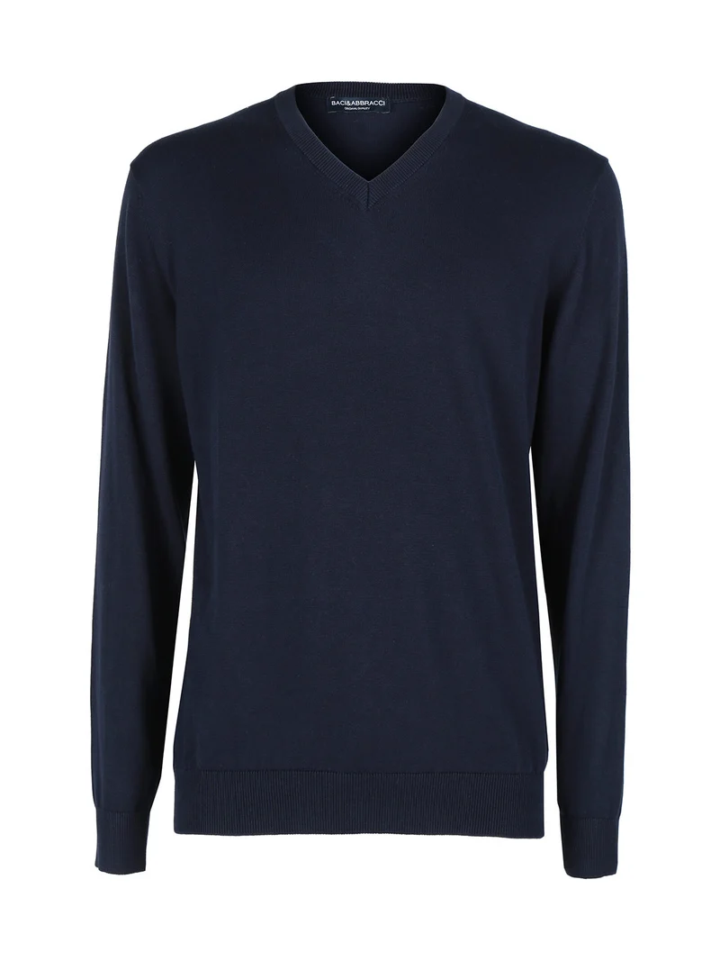 Pullover da uomo in maglia scollo V - blu scuro