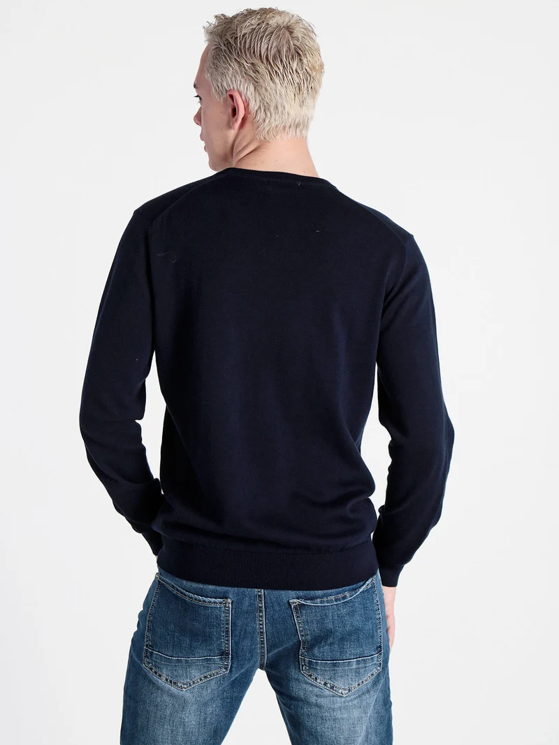 Pullover da uomo in maglia scollo V - blu scuro