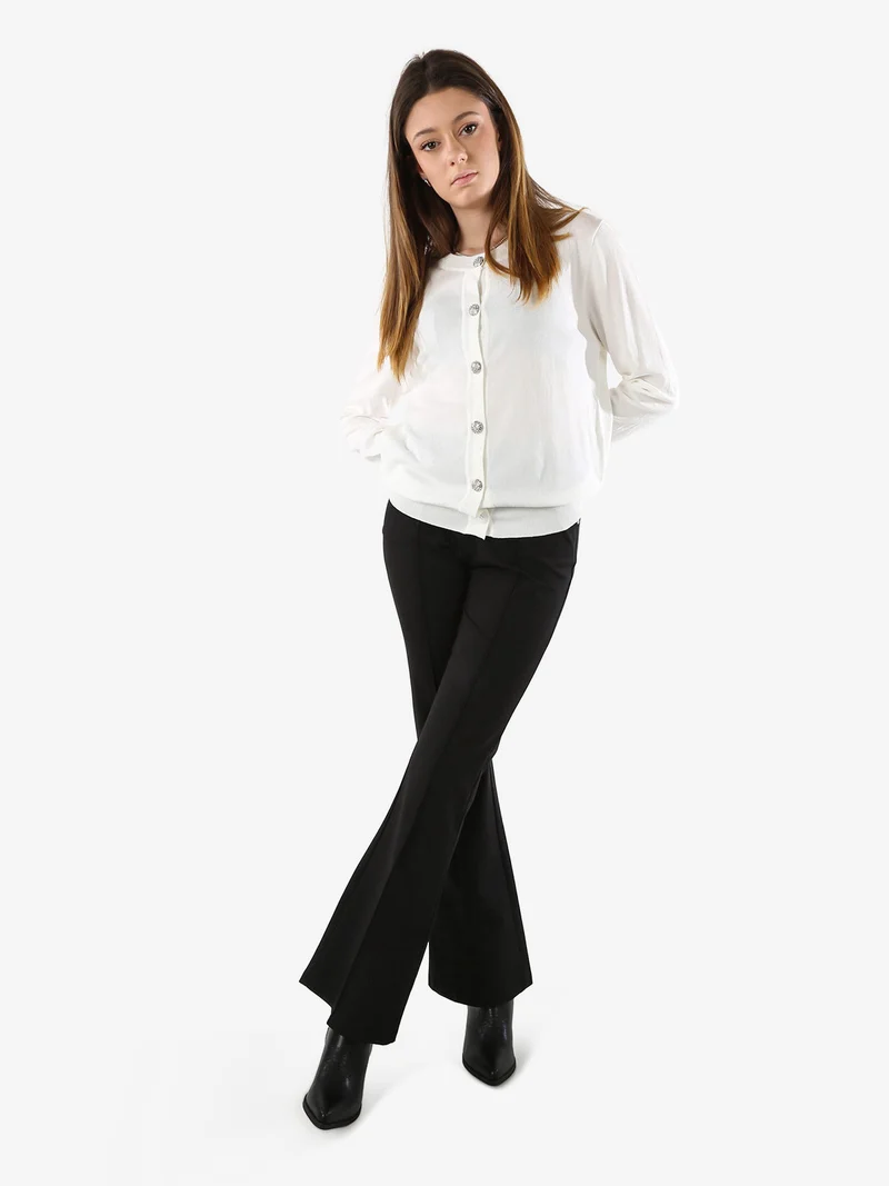 Cardigan donna in maglia con bottoni gioiello - bianco