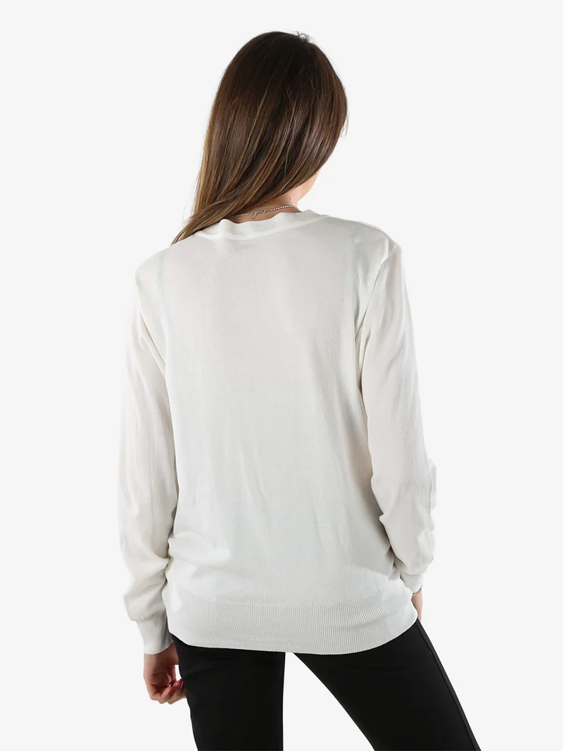 Cardigan donna in maglia con bottoni gioiello - bianco