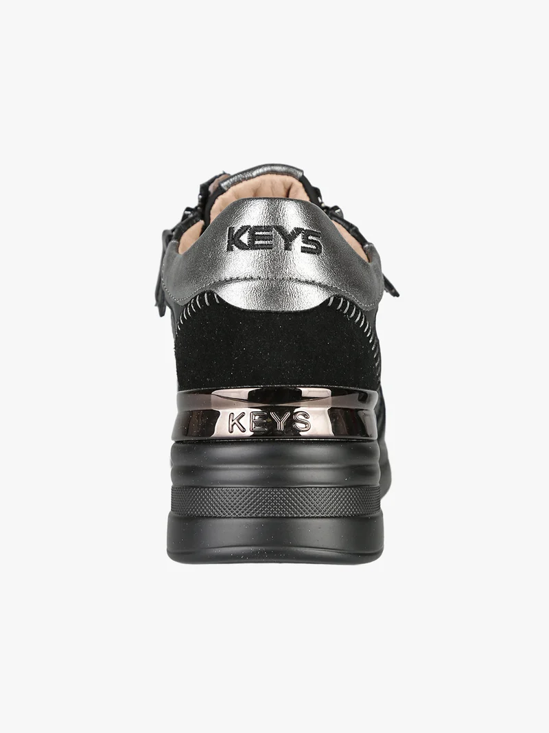 Sneakers donna in pelle con zip e zeppa - nero