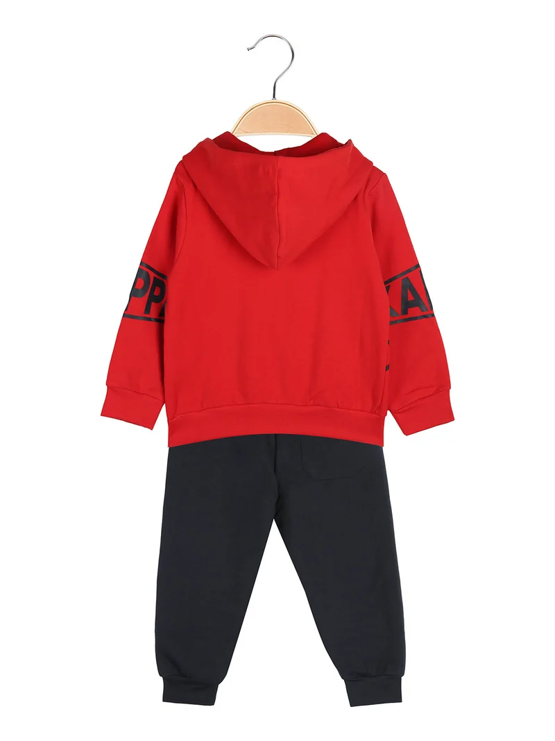 Completo tuta 2 pezzi da neonato con cappuccio e zip - rosso