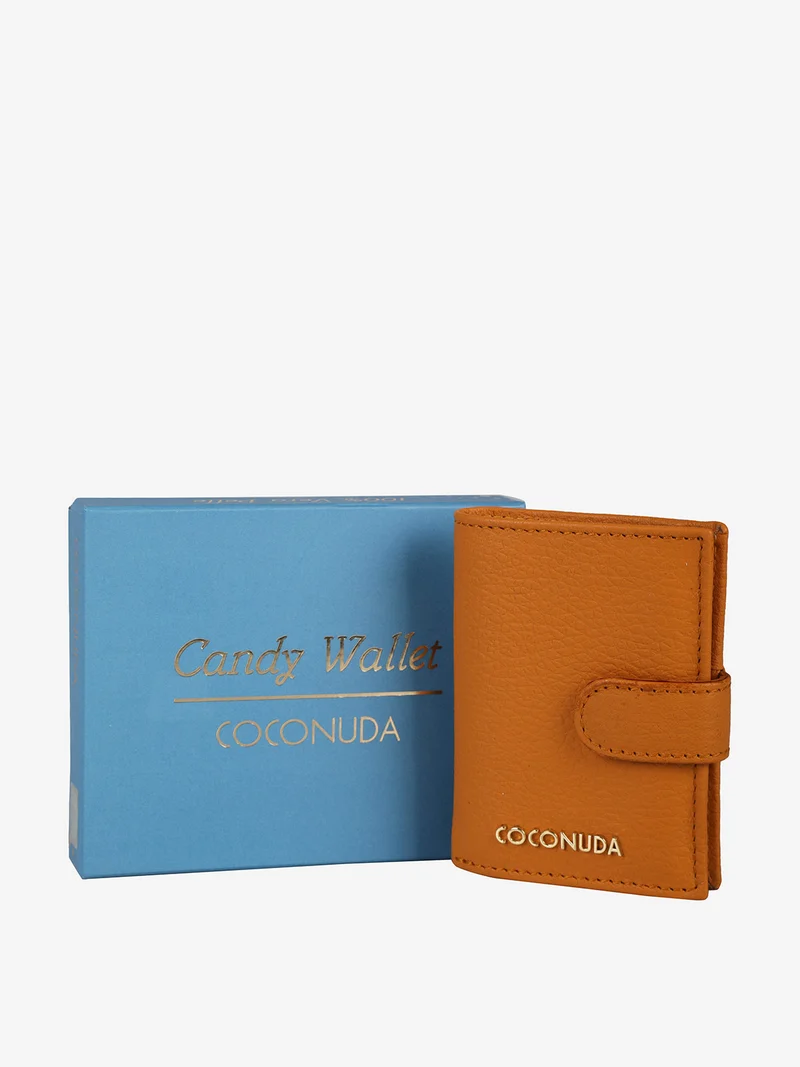 Portafoglio mini in pelle da donna con portatessere - arancione
