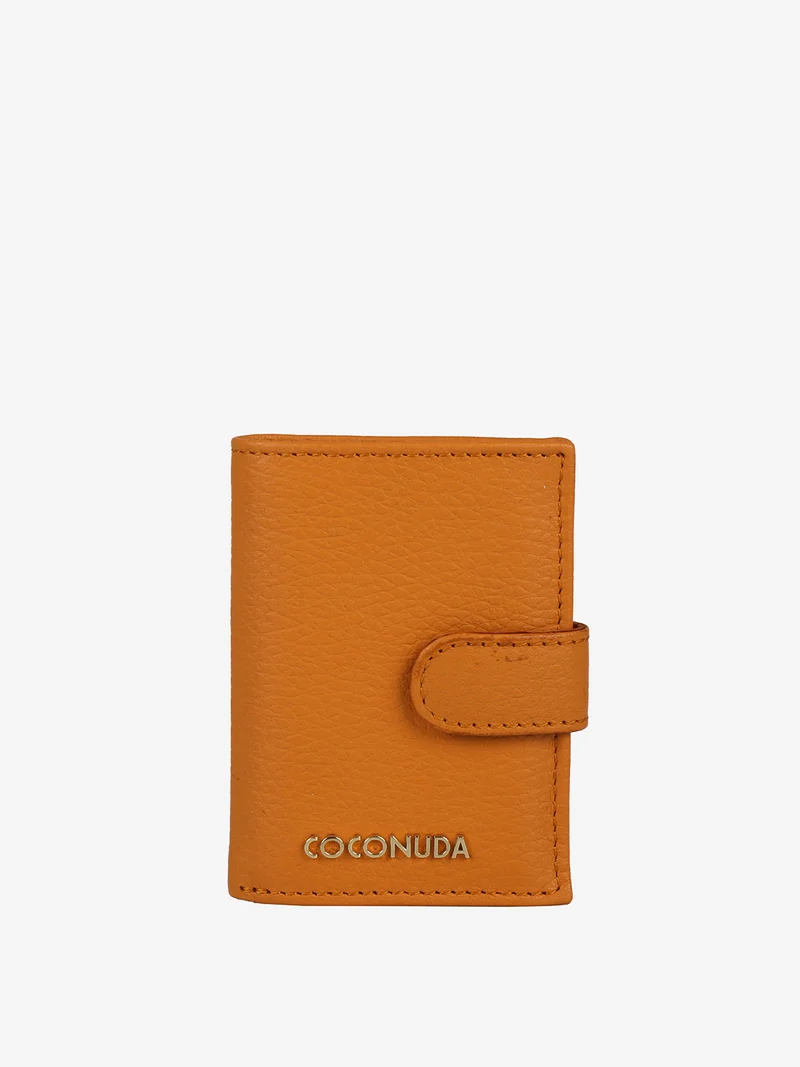Portafoglio mini in pelle da donna con portatessere - arancione