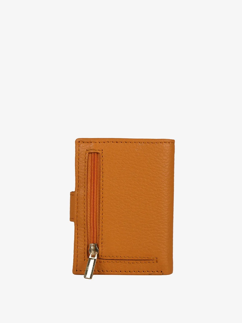 Portafoglio mini in pelle da donna con portatessere - arancione