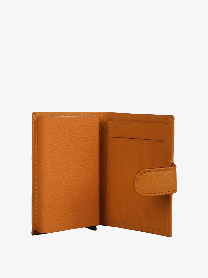 Portafoglio mini in pelle da donna con portatessere - arancione