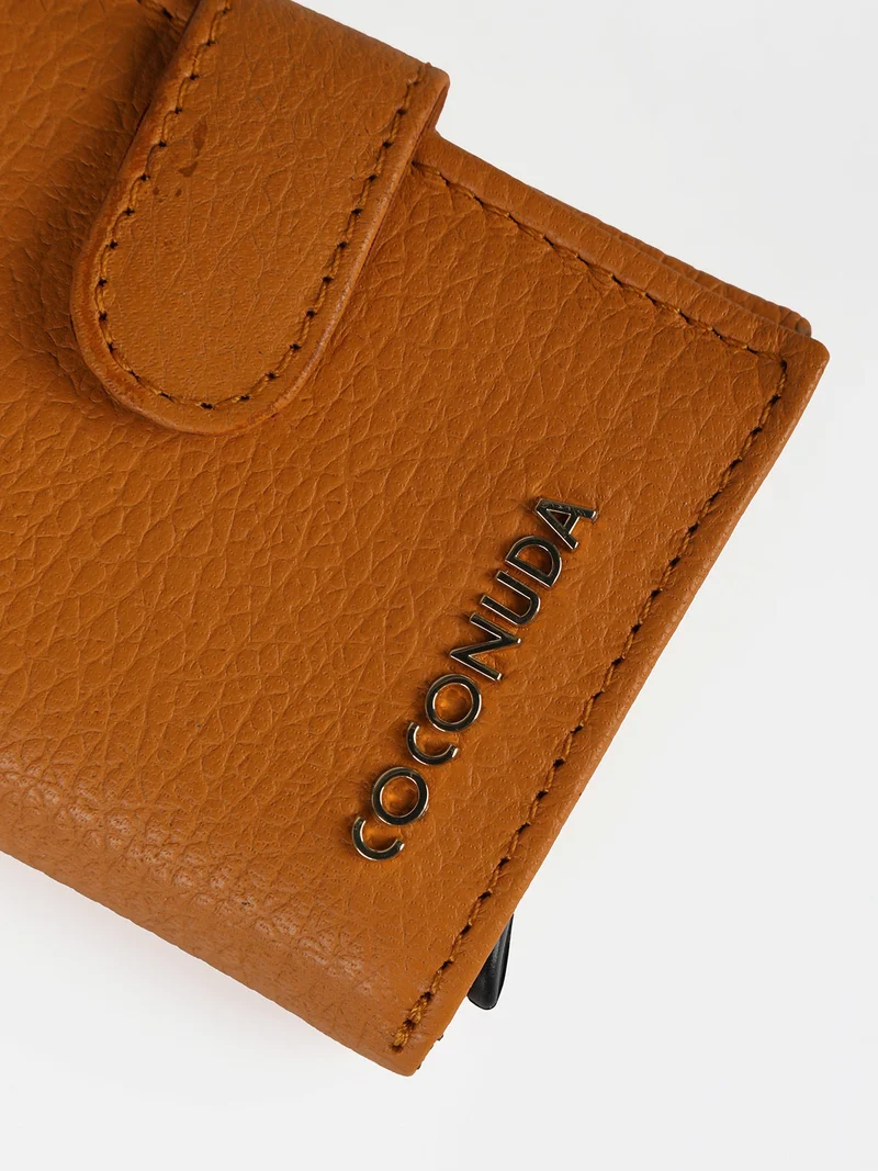 Portafoglio mini in pelle da donna con portatessere - arancione