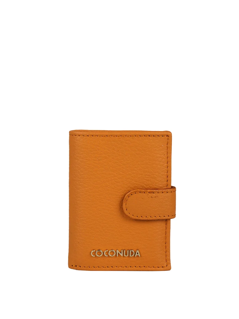 Portafoglio mini in pelle da donna con portatessere - arancione