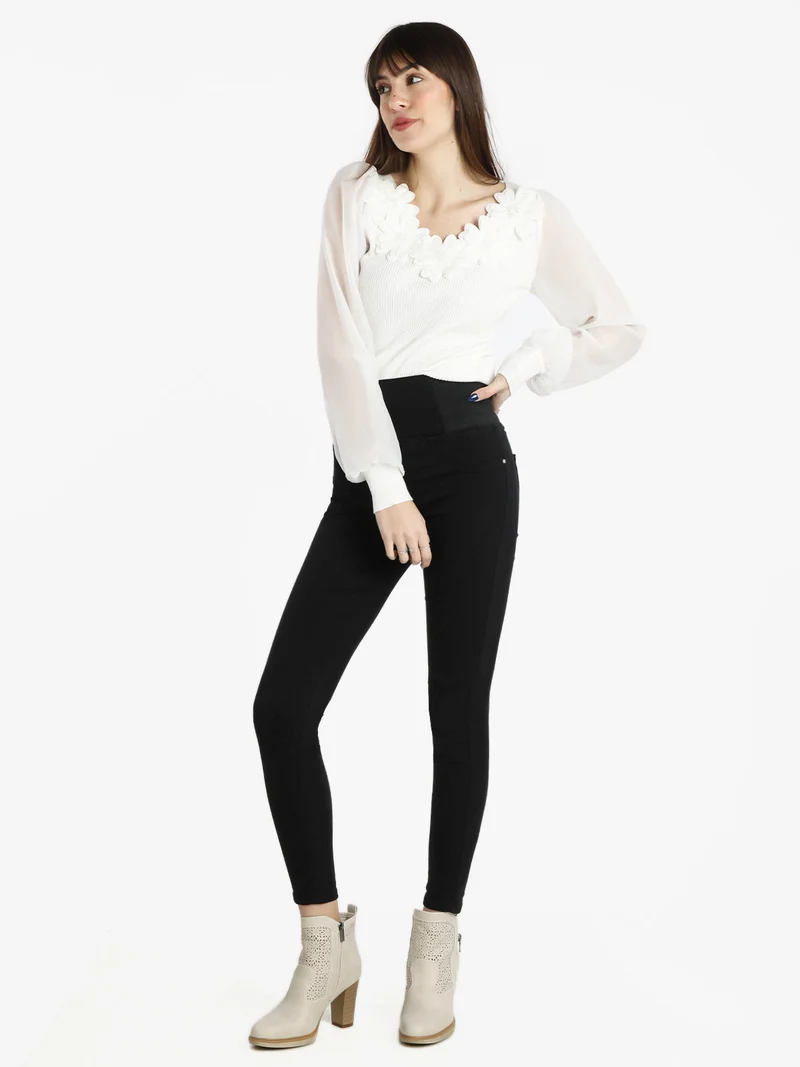 Pantaloni skinny da donna a vita elasticizzata - nero