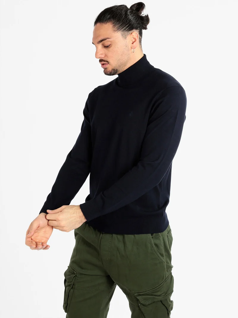 Pullover dolcevita da uomo - blu scuro