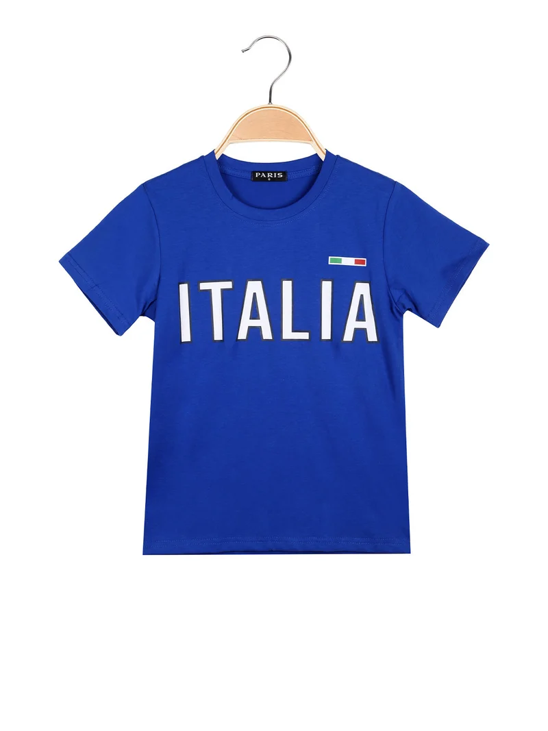 T-shirt da ragazzo in cotone con stampa ITALIA - blu