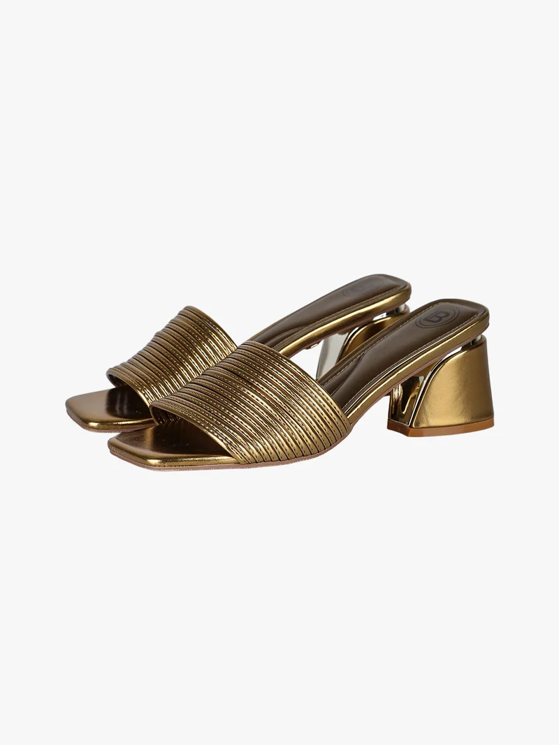 Ciabatte donna con tacco largo a trapezio e fascia decorativa - oro