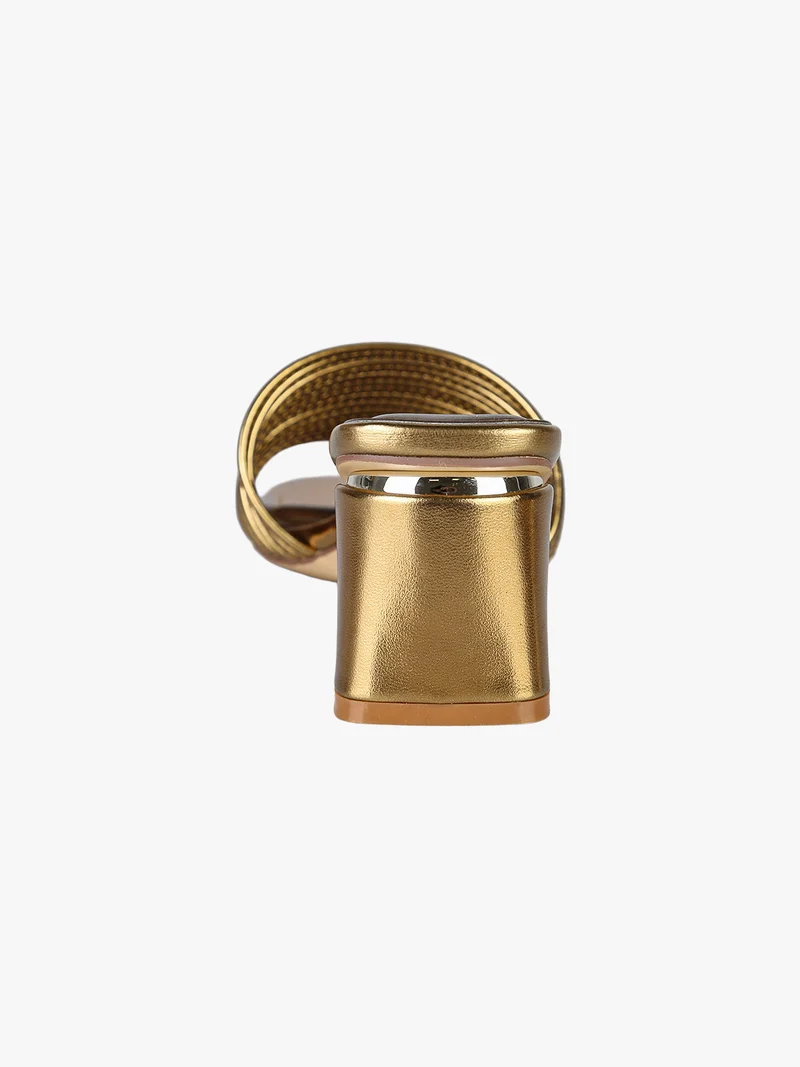 Ciabatte donna con tacco largo a trapezio e fascia decorativa - oro