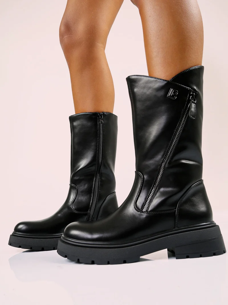 Stivaletti donna chunky con cerniere - nero