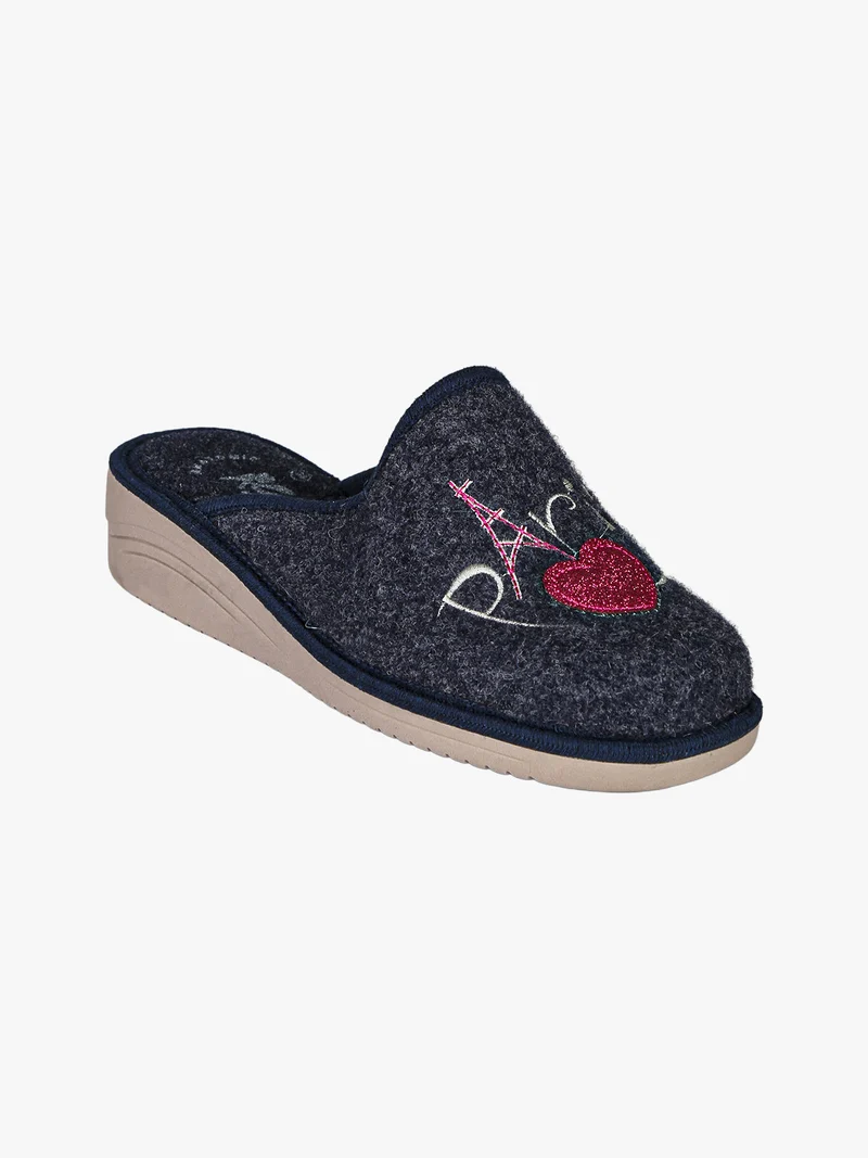 Pantofole donna in feltro con zeppa - blu scuro