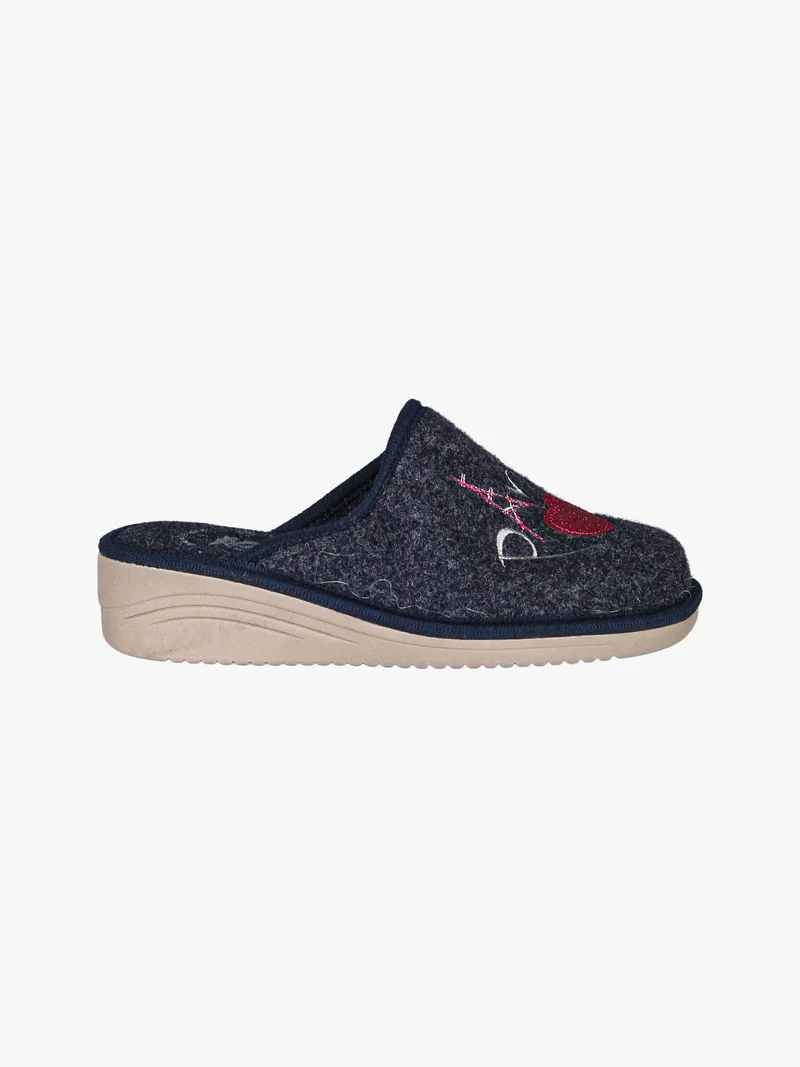 Pantofole donna in feltro con zeppa - blu scuro