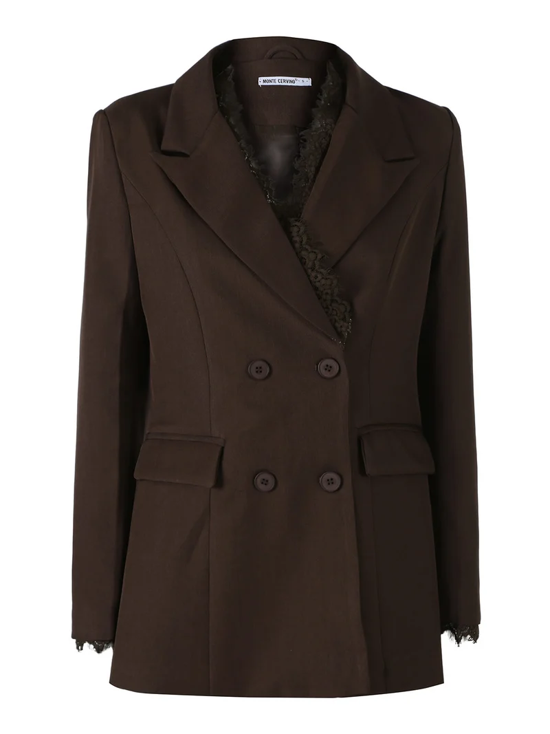 Blazer donna con chiusura a doppiopetto e dettagli in pizzo - moro