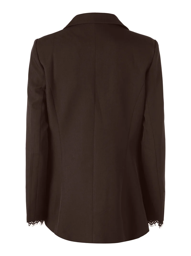 Blazer donna con chiusura a doppiopetto e dettagli in pizzo - moro