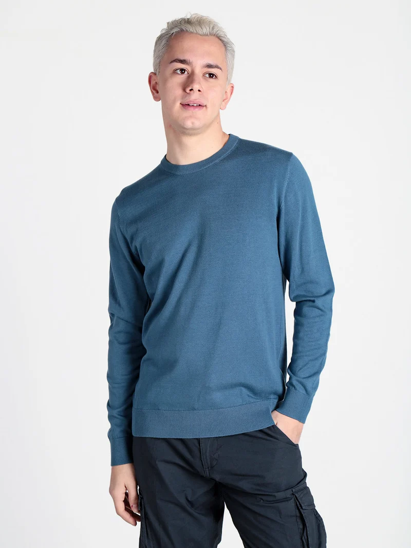 Pullover girocollo da uomo in maglia extra fine - blu