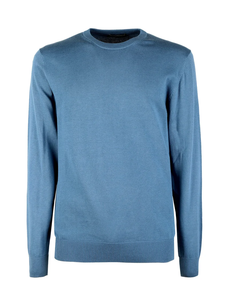 Pullover girocollo da uomo in maglia extra fine - blu