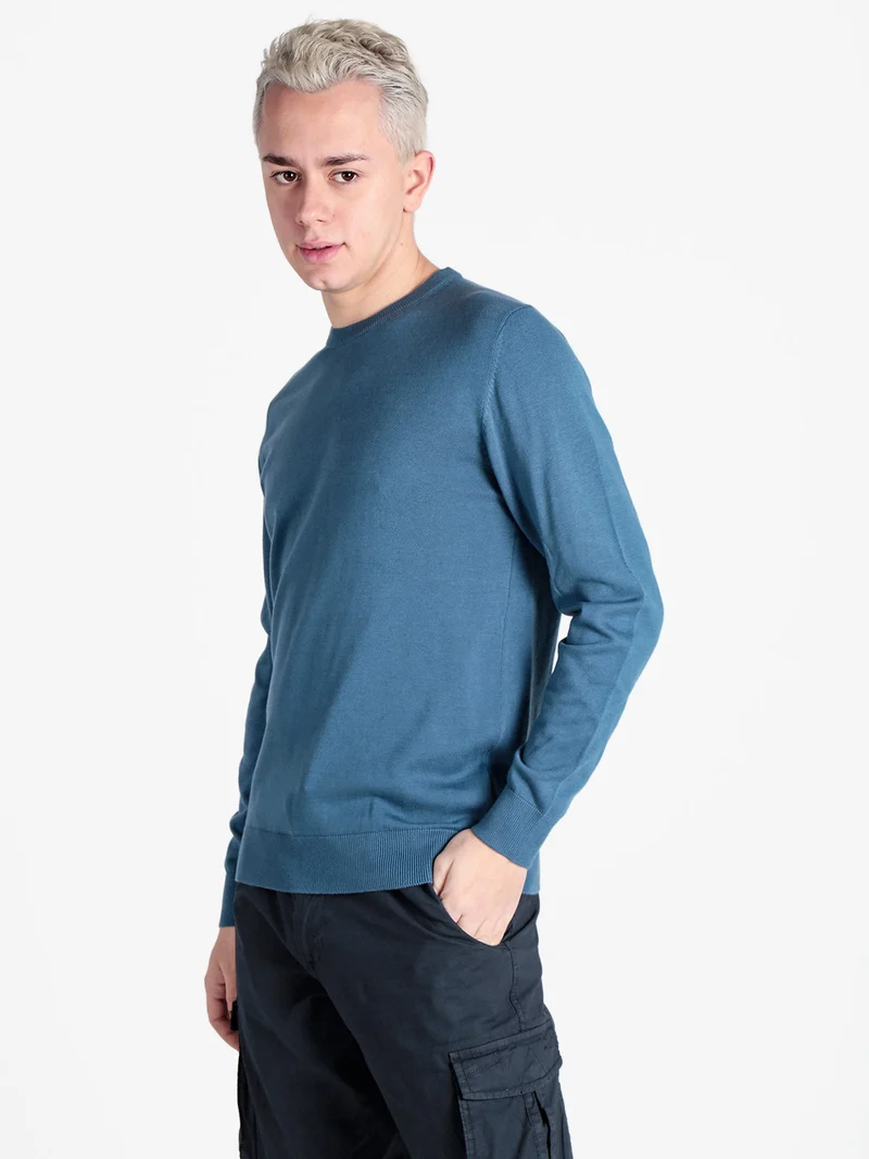 Pullover girocollo da uomo in maglia extra fine - blu