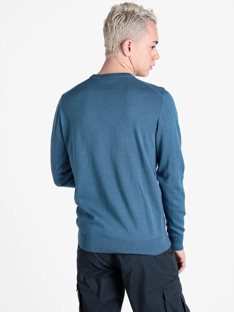 Pullover girocollo da uomo in maglia extra fine - blu