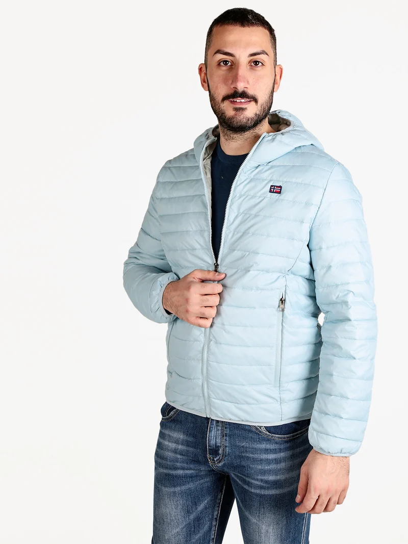 Piumino da uomo 100 g con cappuccio e zip - azzurro
