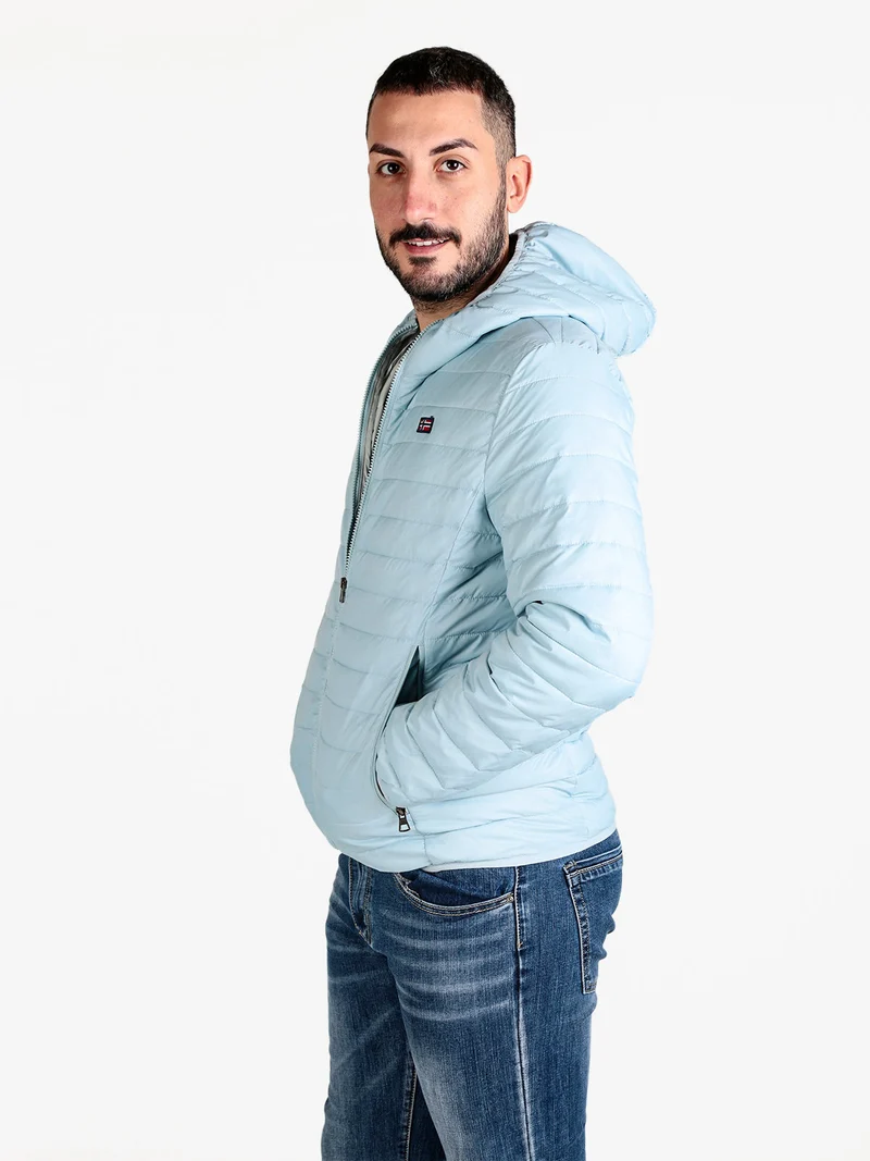 Piumino da uomo 100 g con cappuccio e zip - azzurro