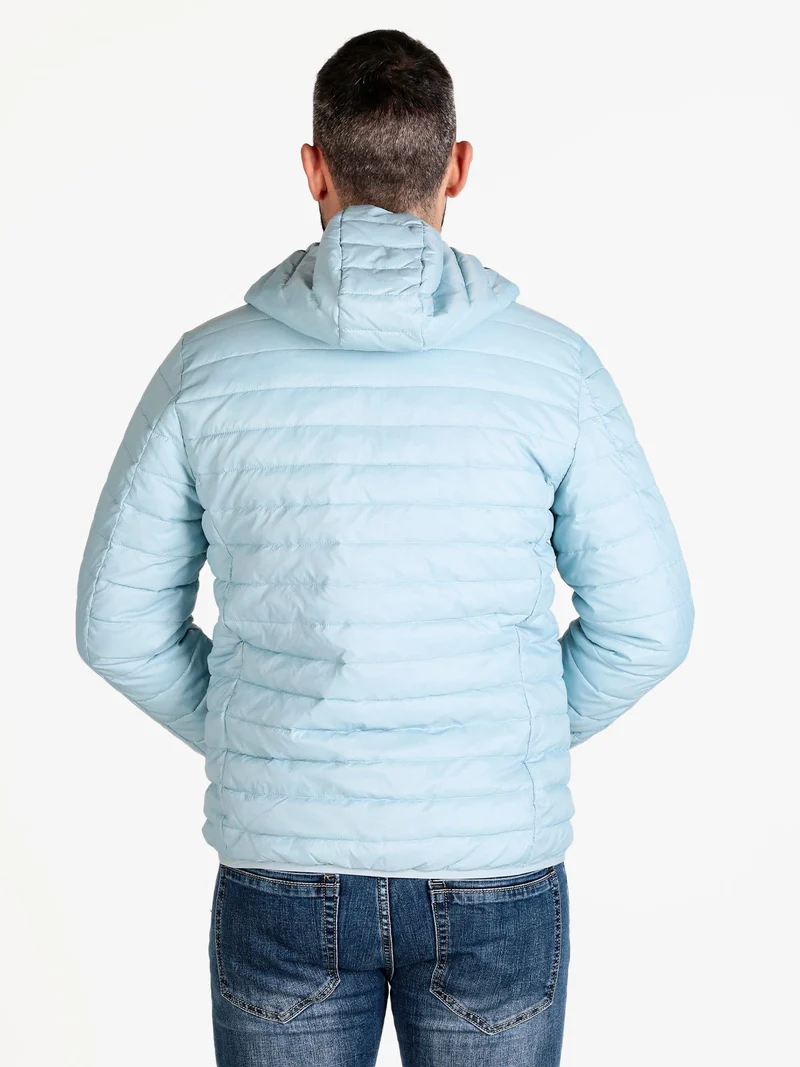 Piumino da uomo 100 g con cappuccio e zip - azzurro